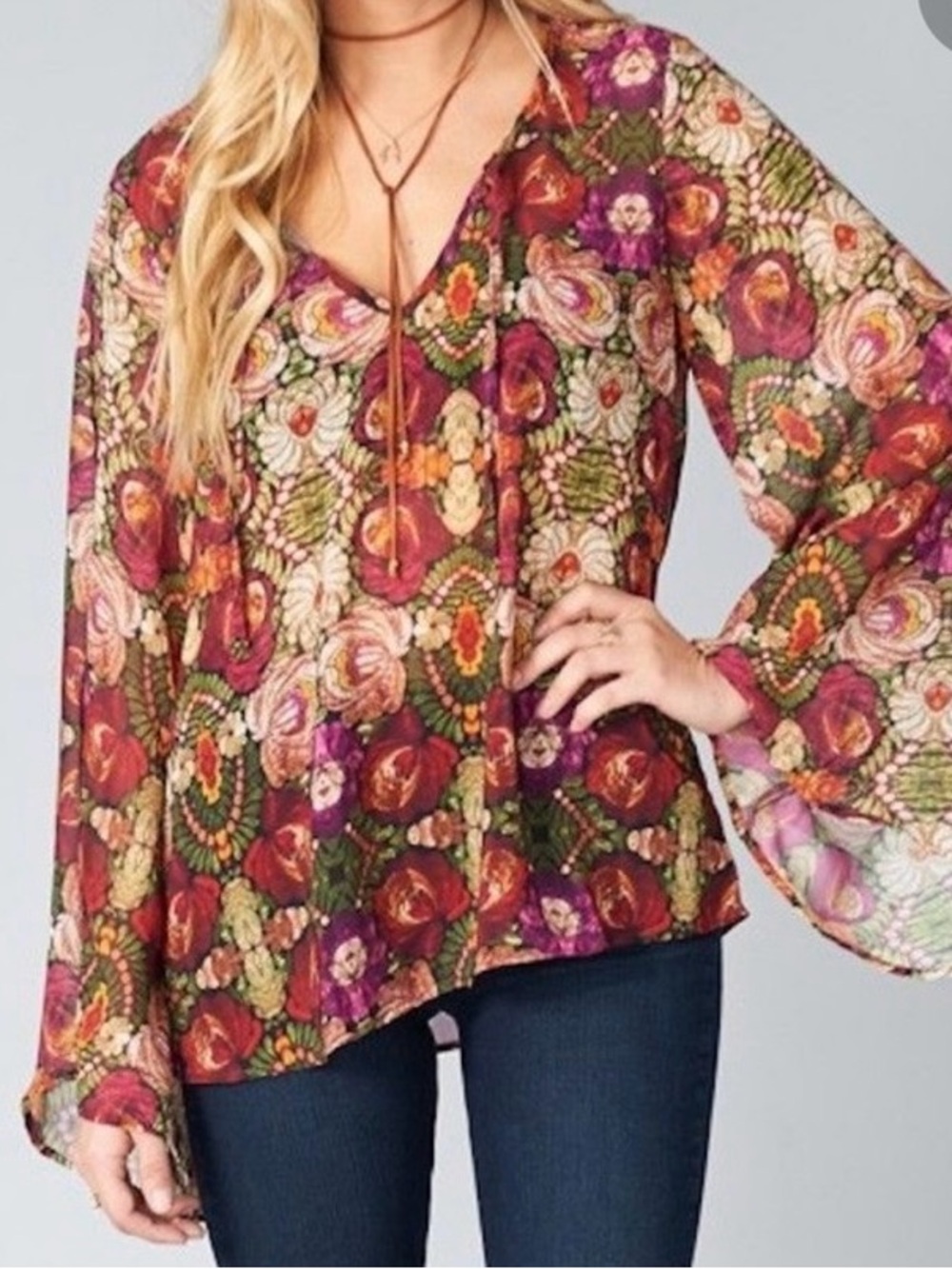 Show Me Your MuMu Boho Floral Sheer Blouse